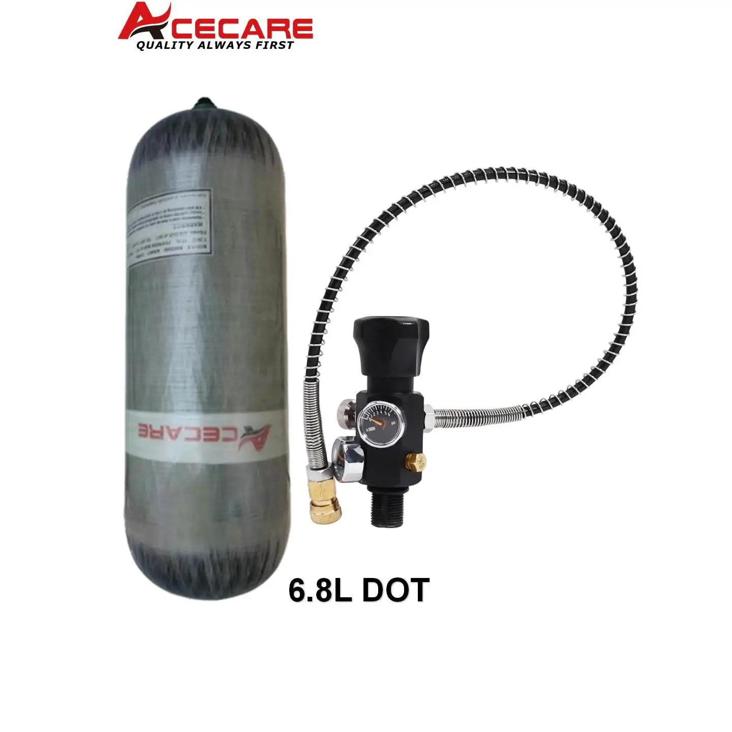 ACECARE DOT certified 6.8L 30MPA High Pressure Air Tank SCUBA Diving Carbon Fiber Air Cylinder Dual Regulator Valve M18*1.5