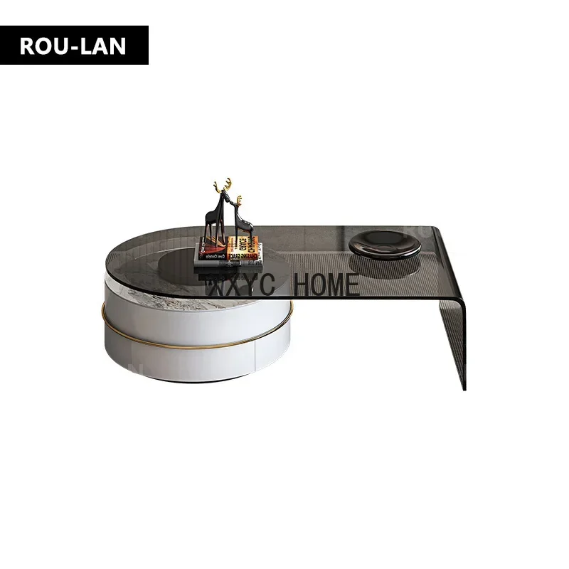

Современный легкий роскошный чайный столик из закаленного стекла, простой круглый журнальный столик из сланца, высококачественный журнальный столик для маленькой квартиры