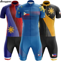 Philippines Cycling Jersey Set Maillot Ciclismo Hombre Men Short Sleeve Cycling Wear MTB Bike Suit Bib/Shorts Breathable Gel Pad