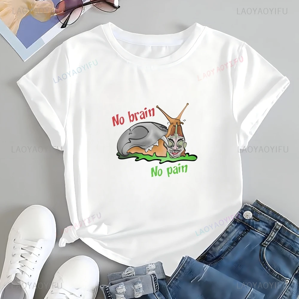 تي شيرت مطبوع عليه Snail Mindless وغير مؤلم، قميص Harajuku بأكمام قصيرة لكل من الرجال والنساء، تي شيرت منقوش كبير