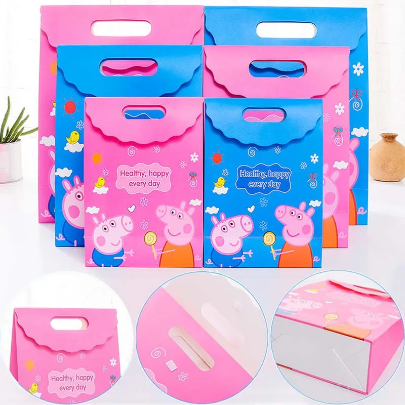 

10PCS Hasbro Peppa Pig Party Gift Bags Kids Candy Treat Bag Party Birthday Food Paper Kraft Gift Packing Treat Bag Supplies New