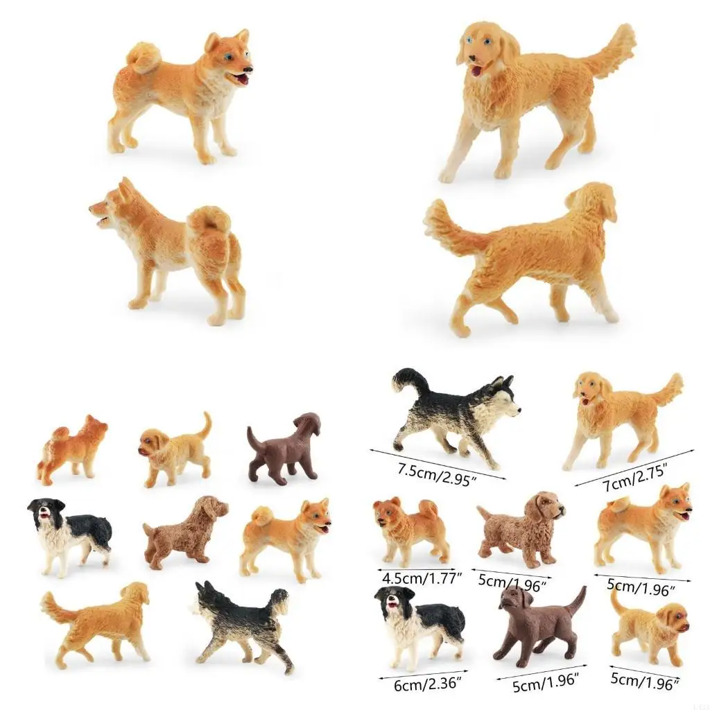 L43A 8PCS Dog Figurines Toy Set, Realistic Detailed Plastic Dog Figures Animals Toy