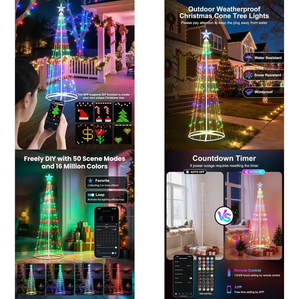 

5FT & 6FT Artificial Christmas Trees with 130 & 154 LED Lights, Star Topper, Music Sync, RGB Light Show for Indoor/Outdoor Use