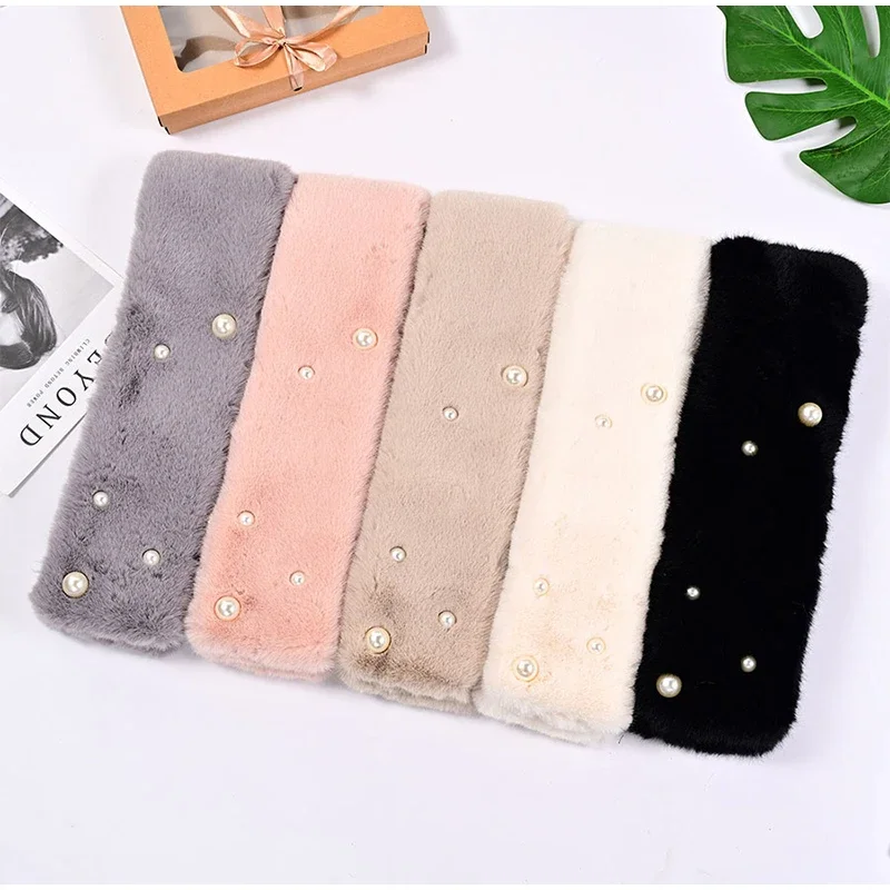 

Thick Scarf Women Winter Warm Cross Collar Scarf Solid Color Faux Rabbit Fur Cold Proof Scarves Fashion Soft Furry Neck Warmer