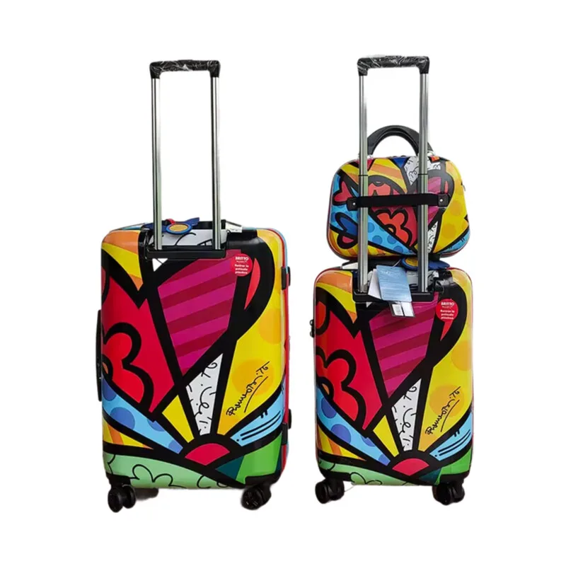 Women's Lightweight Luggage with Heart Pattern - Silent Spinner Wheels, TSA Lock & Makeup Box, Stylish Trolley Case for Travel