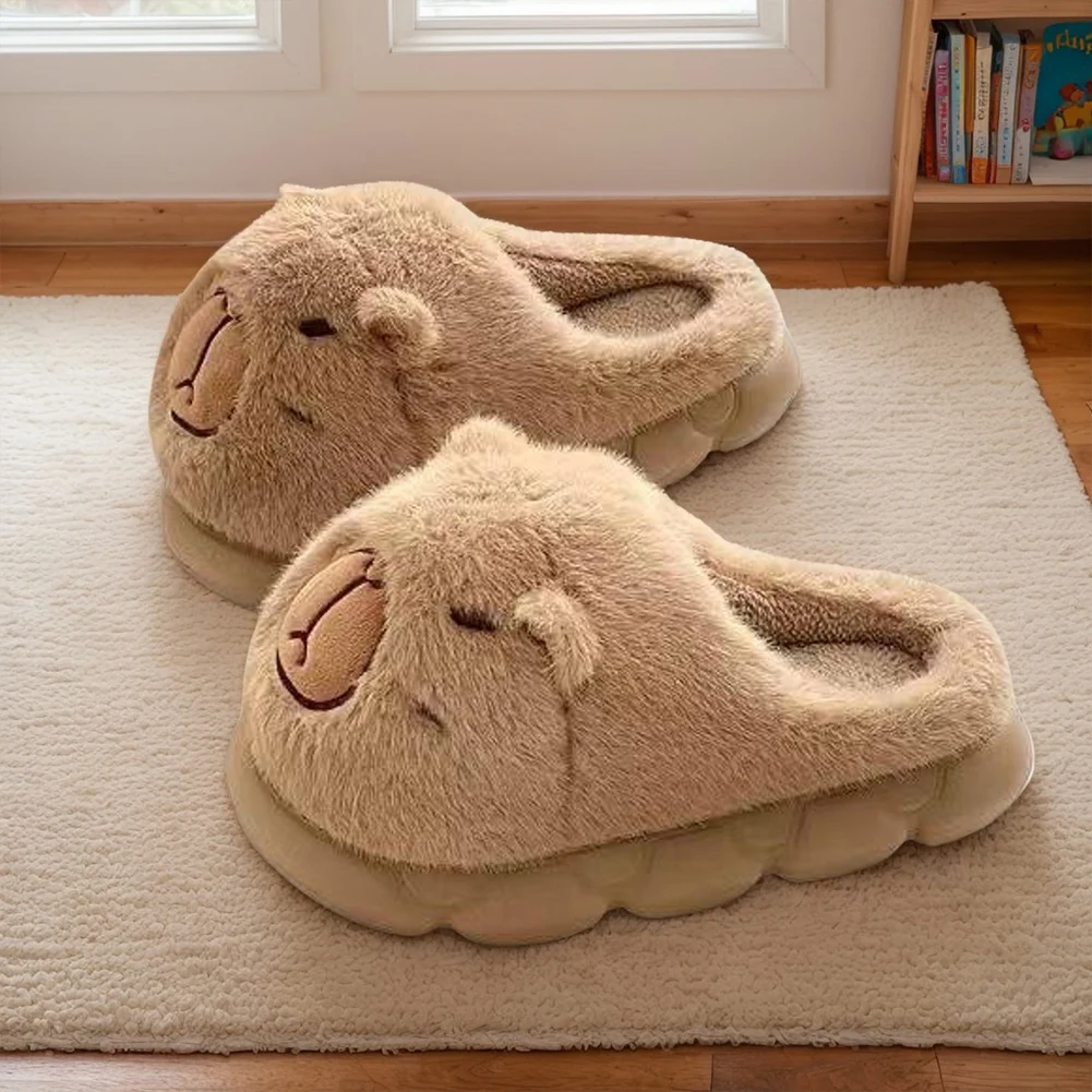 Comfortable Plush Capybara Slippers for Home Cozy Non Slip Furry Animal Design for Couples