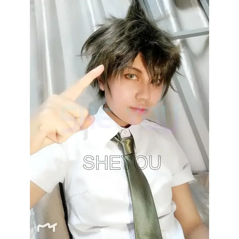 Super dangan ronpa 2 danganronpa hajime hinata peruca resistente ao calor peruca cosplay de cabelo sintético
