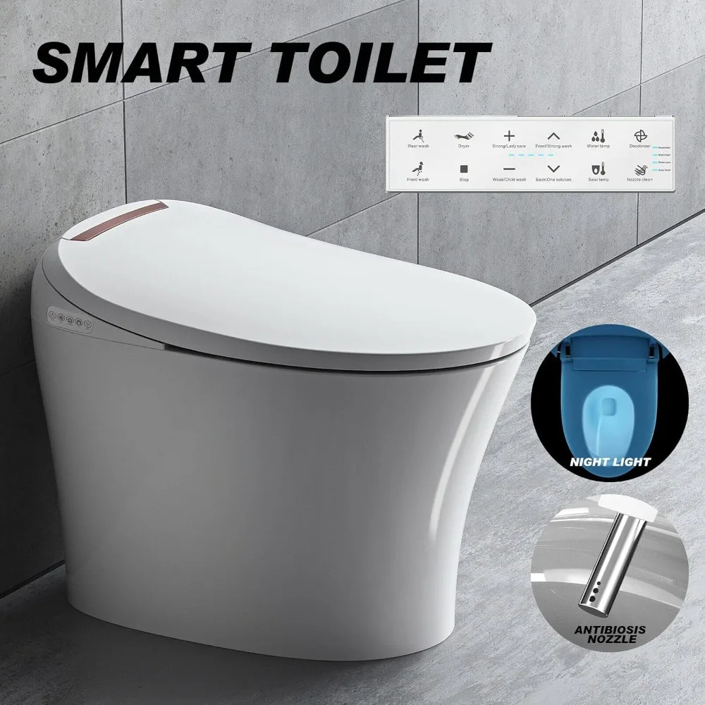 Smart Toilet, Heated Seat, Tankless, Automatic Flushing, Remote Control, One Piece Toilet,with Bidet Built in,Bidet Toilet