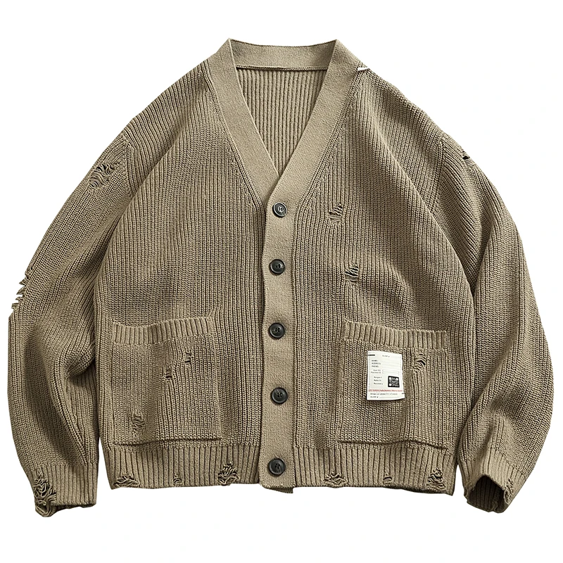 سترة محبوكة ثقيلة الوزن كسول كبيرة الحجم على شكل حرف V سترة محبوكة للرجال فضفاضة للتدمير الشخصي القديم فضفاضة طويلة... #5