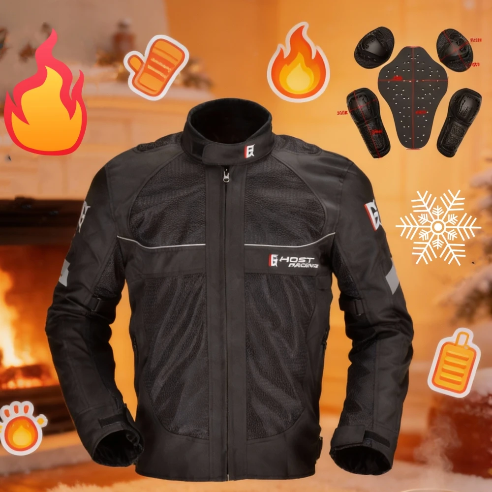 GHOST RACING Men’s Motorcycle Armor Jacket – Reflective Safety Gear All-Season Ventilated & Insulated for Spring Summer Autumn