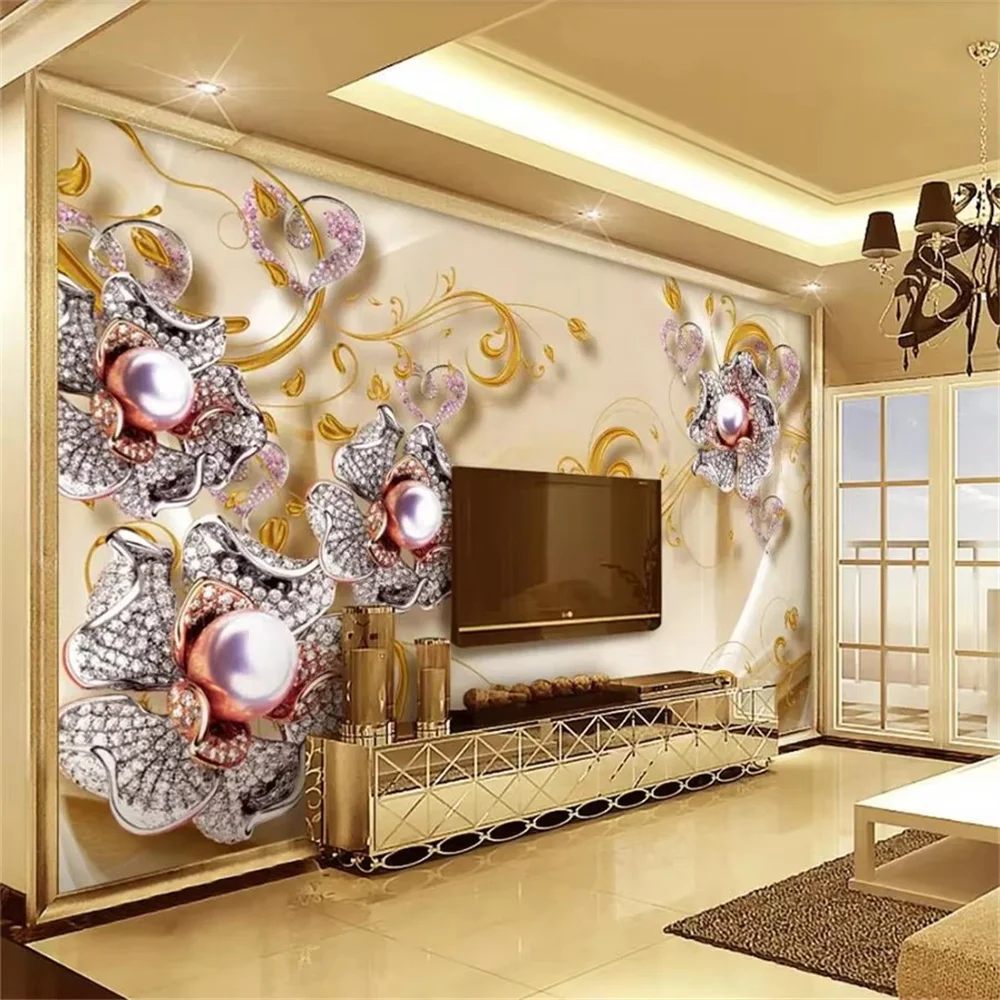 

3D настенная роспись на заказ, стерео золотые ювелирные изделия, обои с цветами, европейский двор, ветер, фон, стена, романтические алмазные цветы, декоративная бумага