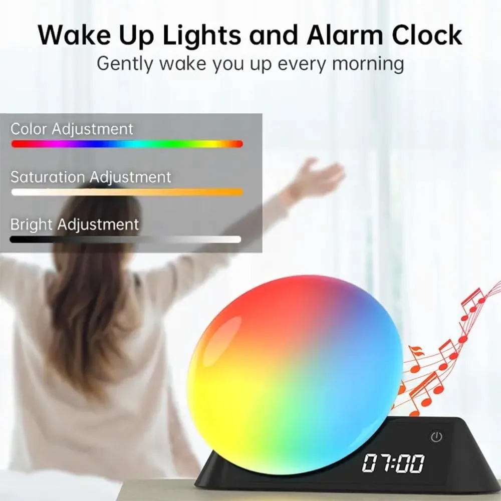 Wake Up Night Light with Sunrise Simulation Alarm Clock Wireless Remote Control Smart Dimmable Bedside Lamp for Bedrooms RGB