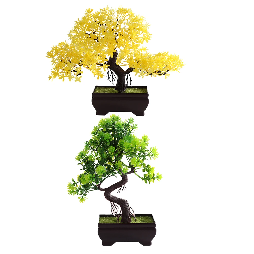 

2pcs Simulated Green Plastic Potted Plants Desktop Decor For Home Office Mixed Color Artificial Plant Simulation Ornament Fake