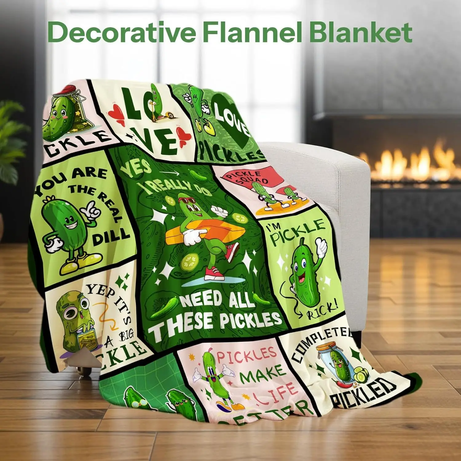 Innovative Cucumber Flannel Blanket Fresh color scheme covered with cucumbers For cucumber lovers Sofa Office Available