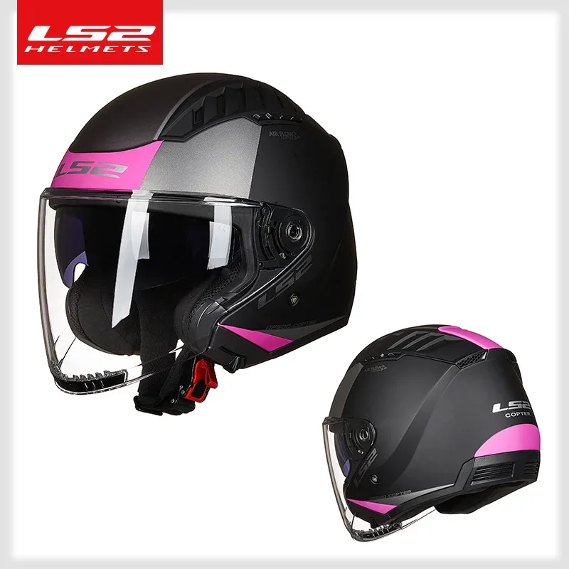 LS2 OF600 Dual Lens Motorcycle Helmet Men Women Half Helmet Vintage Motocross Motorbike Safety Helmet Outdoor Cycling Equipment