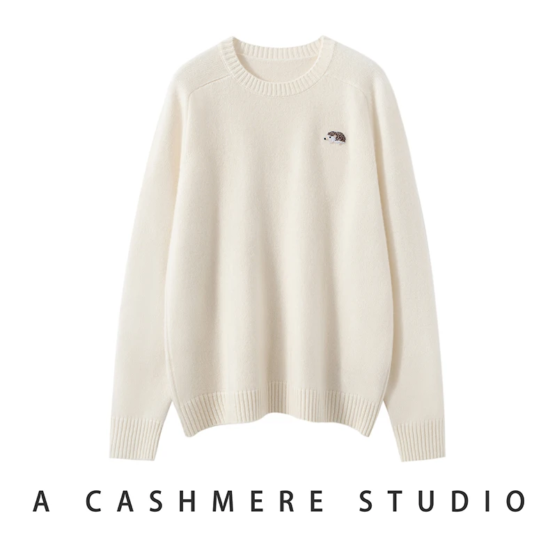 

Кашемировый вязаный свитер женский свободного кроя с круглым вырезом, с вышивкой, универсальный, осенне-зимняя новинка