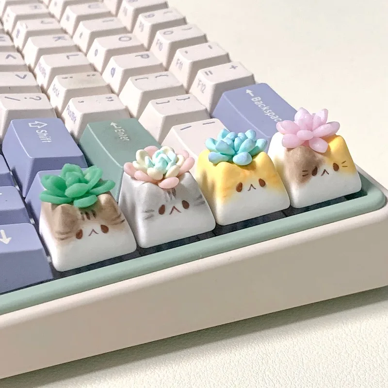 

Cute Planters Cat Keycap Clay Personalized OEM Profile Keycaps Handmade Custom Key Cap MX Mechanical Keyboard Gaming Accessories