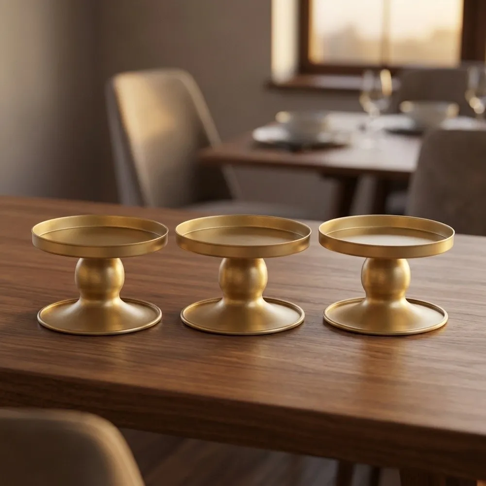 Stylish Gold Candle Holder for Pillar Candles 3.2 in and Taper Candles 0.9 in Diameter Rust Resistant Table Decor
