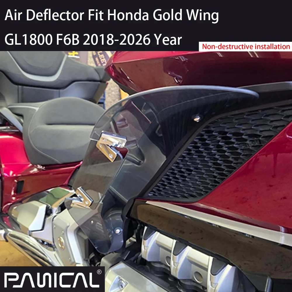 PANICAL Chrome Smoke Gray Adjustable Windshield Side Wing Wind Air Deflector For Honda Gold Wing GL1800 GL1800B F6B 2018-2026 PC