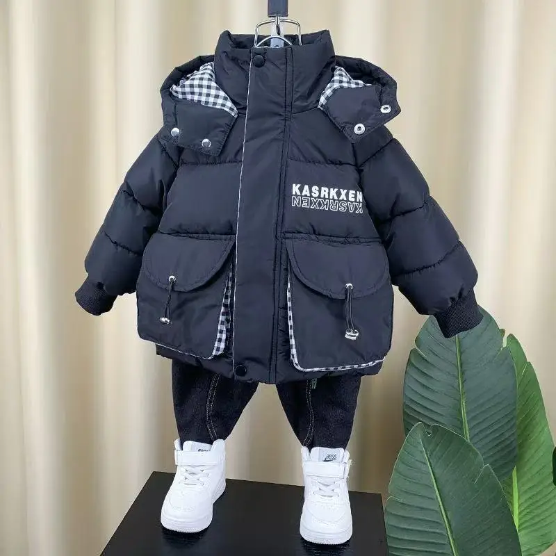 

100-150CM Teenager Winter Boys Down Jacket Keep Warm Fashion Children Coat Hooded Zipper Boys Outerwear 3-9 Years Kids Clothes