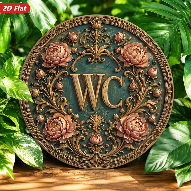 2D Flat, 1pc Round Metal Sign Wall Art, Round Home Decor, Floral Design, Ornate Frame, Initial 