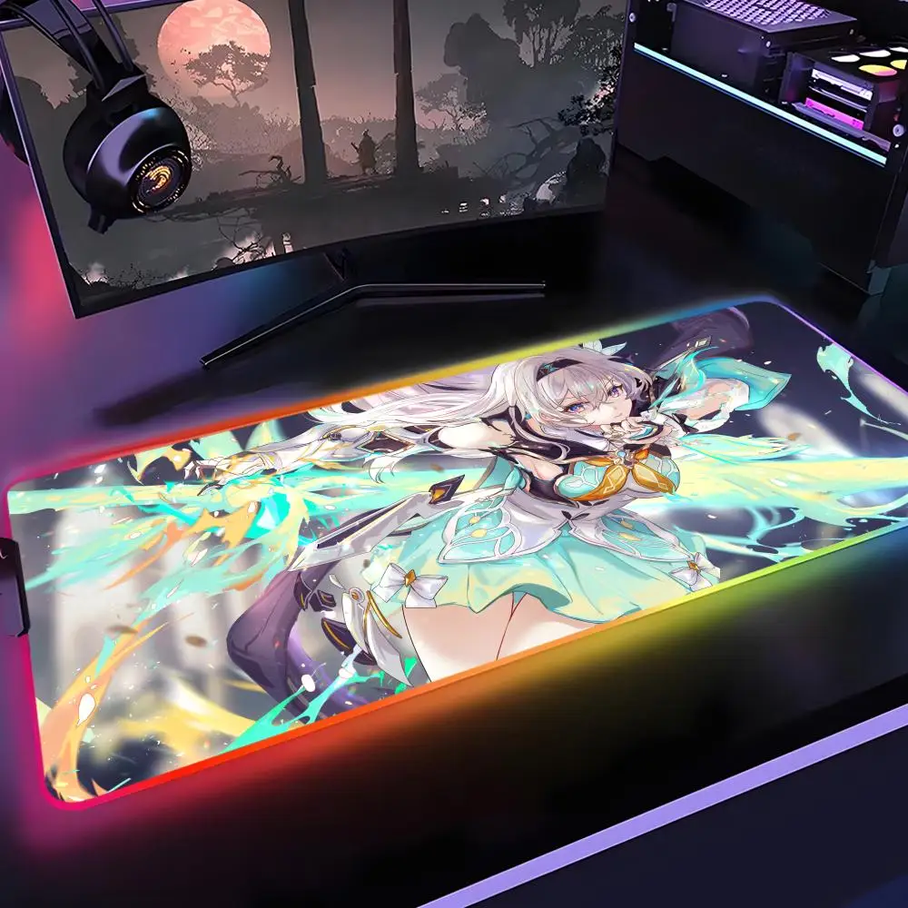 

Honkai Star Rail Firefly Mouse Pad Gamer Rgb Desk Mat Back Light Led Mousepad Setup Gaming Accessories Deskmat Big Mousepad