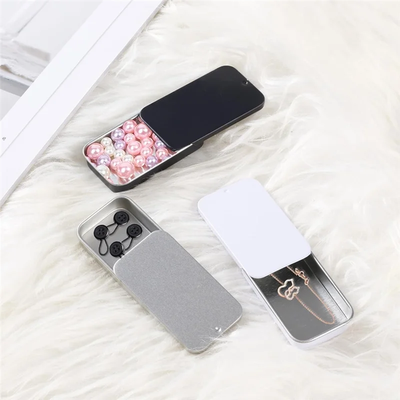 15 قطعة من حاويات القصدير العلوية المنزلقة صناديق تخزين حاويات معدنية صغيرة مع غطاء للعناصر الصغيرة (أسود أبيض فضي)-B61B