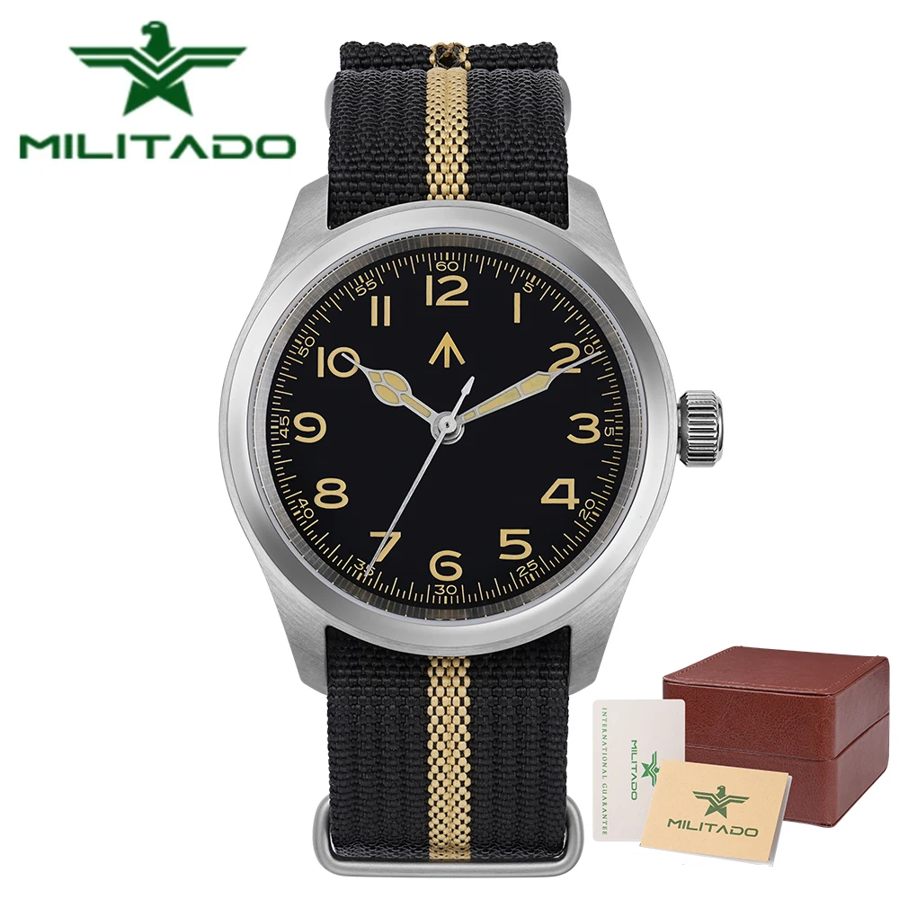 Militado ML08 Watch 38mm Men VH31 Quartz Movement Watches Double Domed Sapphire C3 Luminous 100m Waterproof Vintage Wristwatch