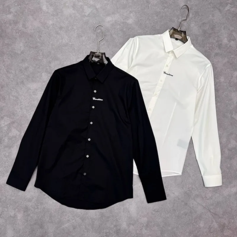 

Новая рубашка с вышивкой, модная простая деловая рубашка с приталенным воротником, черно-белая однотонная мужская рубашка
