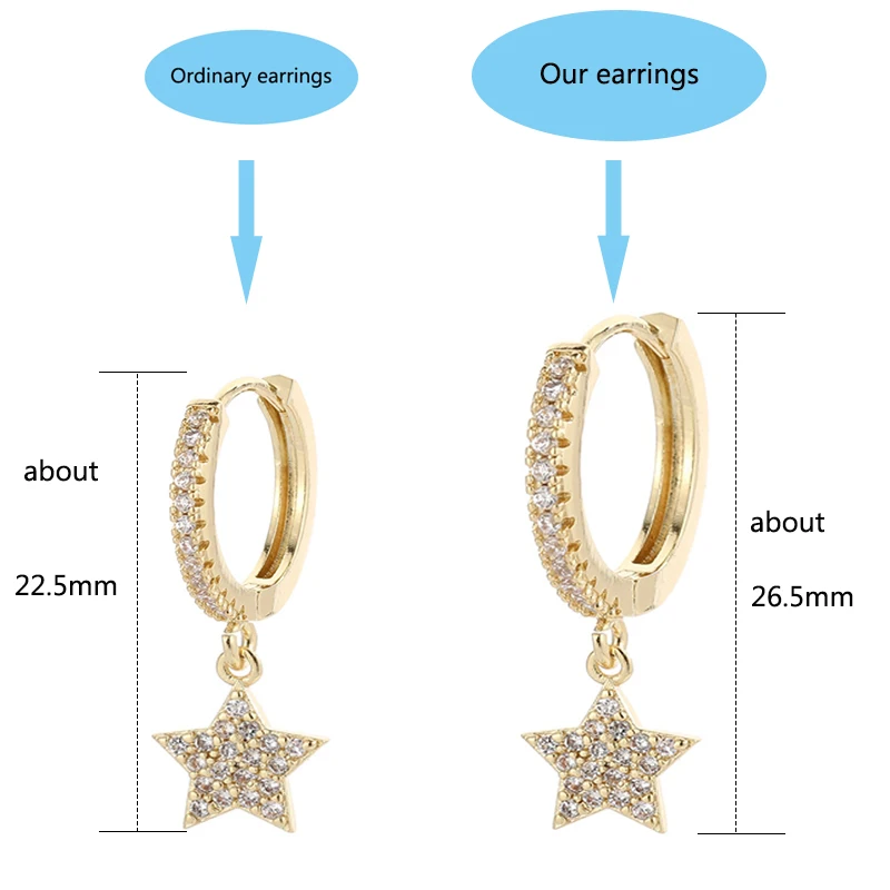 SIPENGJEL Fashion Zircon Star Moon Pendant Hoop Earrings for Women Man Gold Color Dangle Earrings Wedding Jewelry Gift pendants