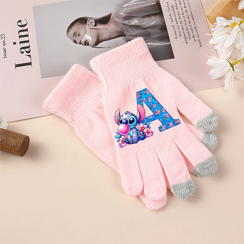 Stitch Disney Girls Gloves Cartoon Letter Children Screen Gloved Child Winter Warm Anime Accessories Kids Cute Christmas Gifts