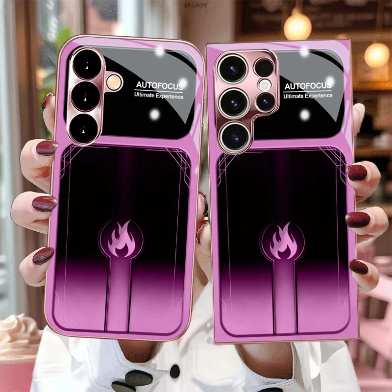 Fuchsia Tech Fire Electroplated Pink Phone Case For Samsung Galaxy S26 Ultra S25 Edge S24 FE S23 Plus S22 S21 S25+ Glass Cover