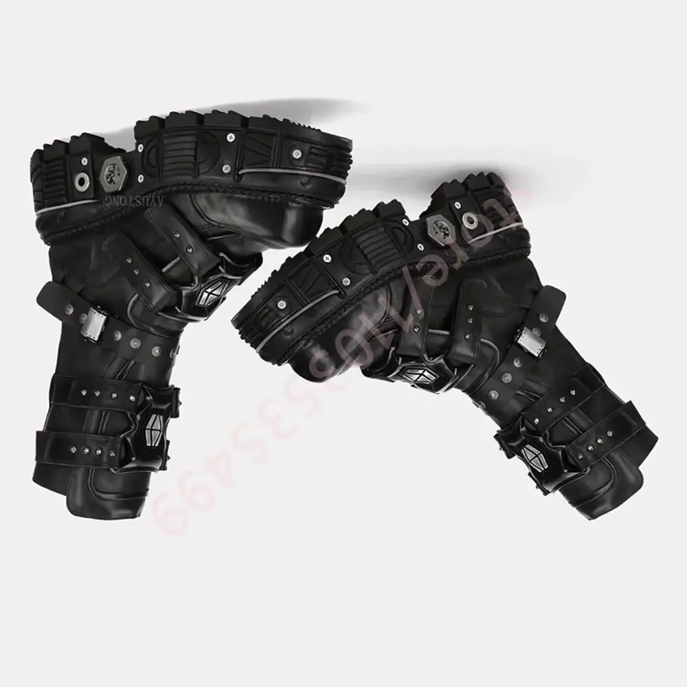 

2025 Мотоциклетные ботинки с металлическими заклепками на танке, осенние новые уличные ботинки с круглым носком в стиле панк-рок 35-45, черные модные спортивные повседневные короткие ботинки