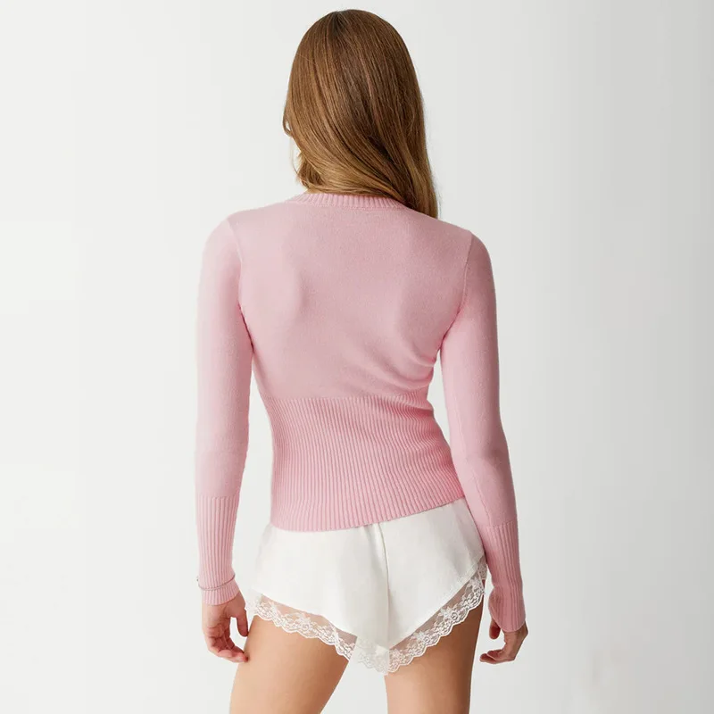 

Trendy Long Sve Knitted Sweater round Ne Slim Fit Base Layer Open Cardigan Top Street Sle Ultra Thin Polyester Fiber