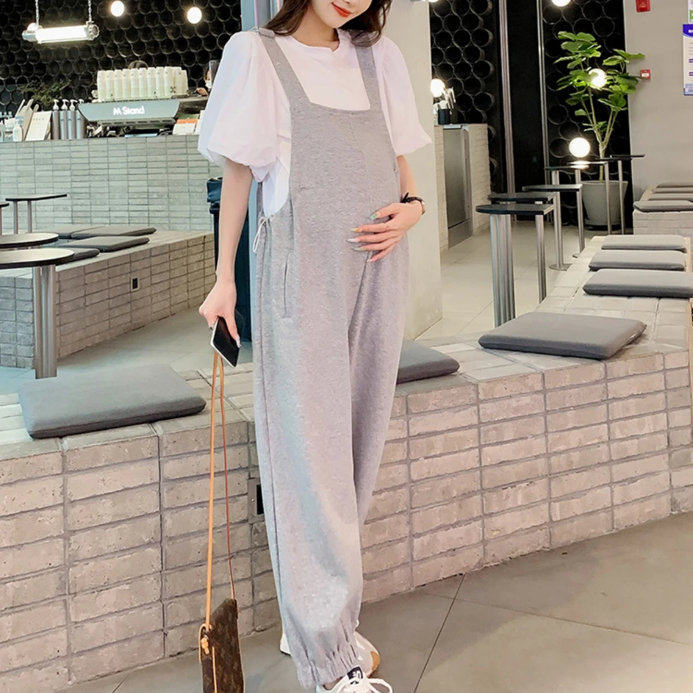 Pregnant Women Suspenders Cotton Pants Big Pockets Spring Fall Cotton Jumpsuits Maternity Women Jumpsuits photoshoot pregnancy