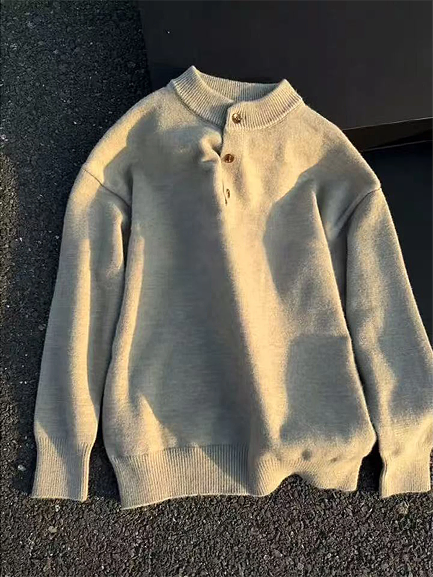 

Мужской трикотажный свитер American Sle с воротником хенли, винтажный, мягкий, удобный, с длинным рукавом, повседневный, осенне-зимний топ