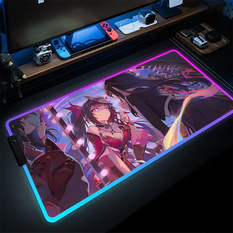 لوحة الماوس أنيمي LED ملحقات ألعاب الكمبيوتر المحمول لوحة الماوس ألعاب RGB جهاز كمبيوتر شخصي Honkai Star Rail Sparkle لوحة المفاتيح حصيرة مكتبية لطيفة