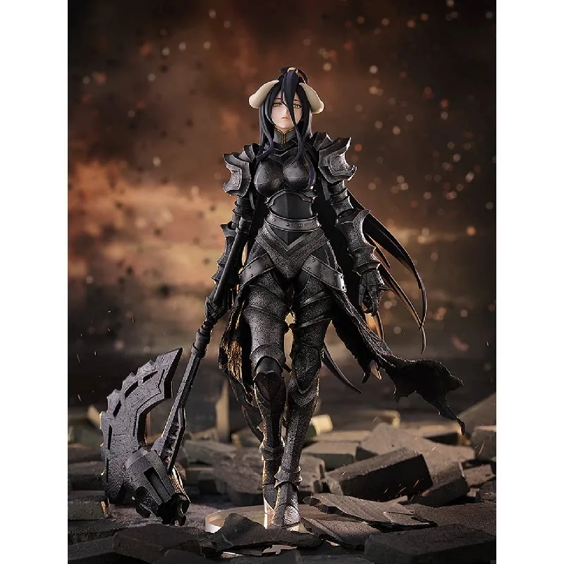 In Stock Long Black Hair Horn Lady Decor Ornament Dark Metal Armor Giant Battle Axe Walking Pose Round Base Desktop Collectible - view 4
