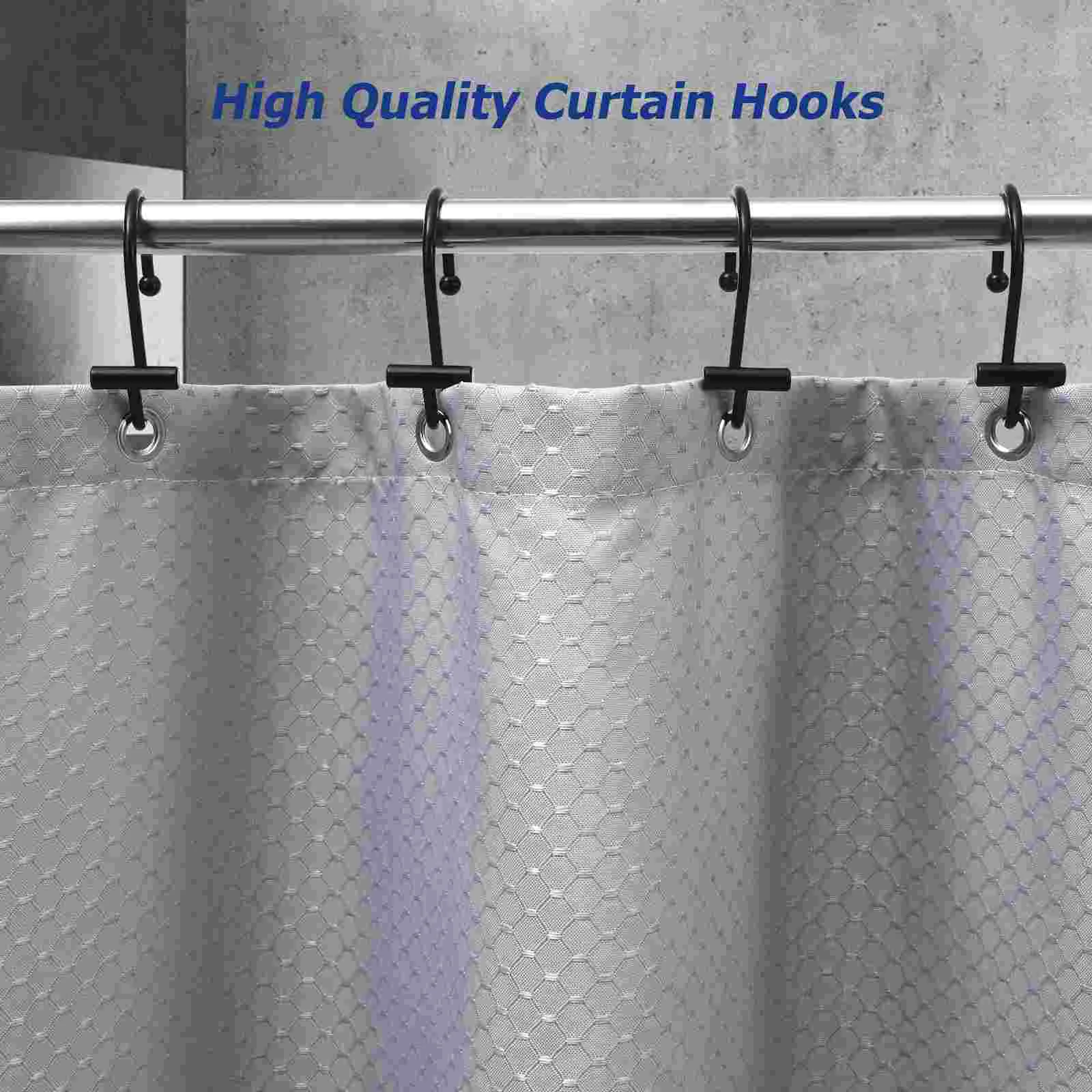 12 Pcs T Rod Hook Shape Shower Curtain Hooks Rings Scraper Rolling for Curtains Iron Easy to Install