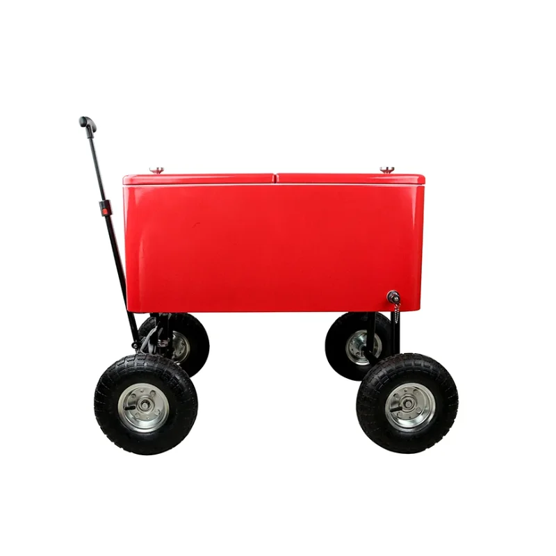 

80 Quart Cooler Kitchen Wagon Wheels Beach/ Off Road Coolers With All Terrain Knobby Tires Outdoor Use Keep Cold 48Hours