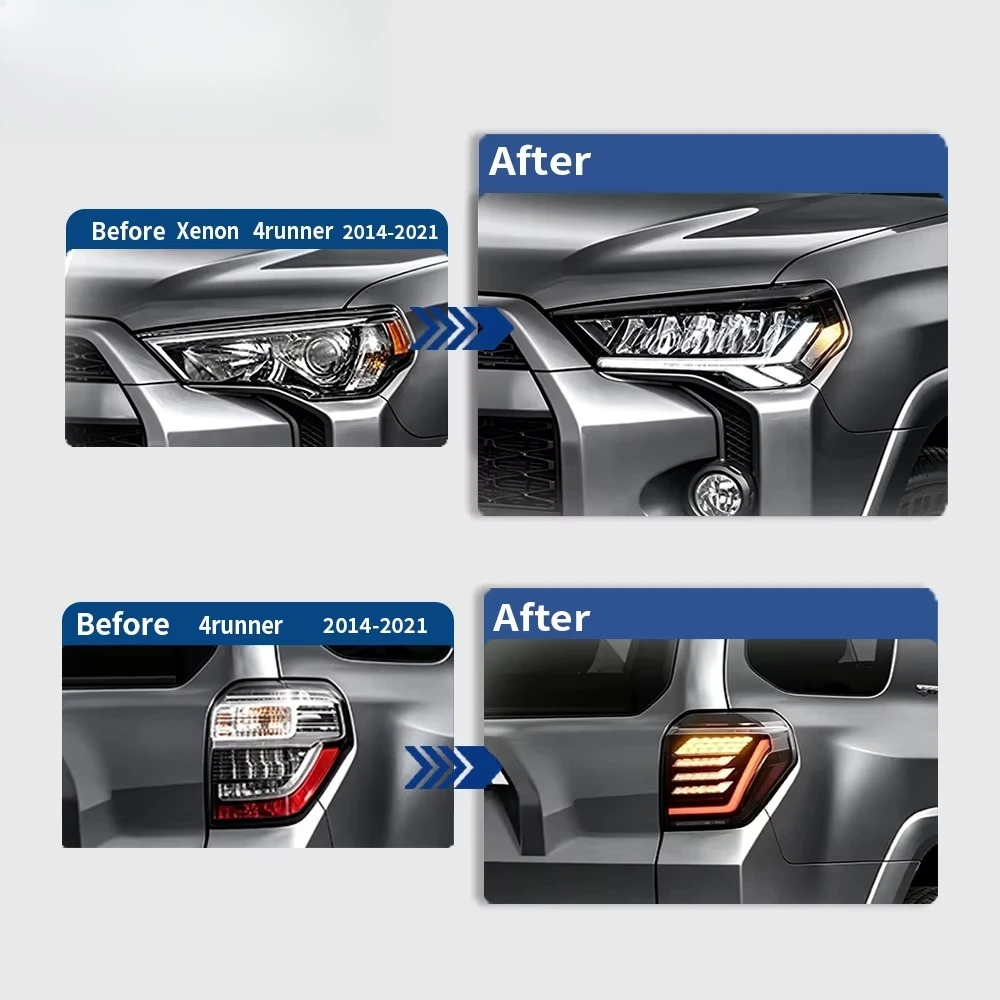 HETOP for 4RUNNER Headlight Taillight 2014-2021 Set Custom 5th Reflection Bowl Upgrade LED Dynamic Welcome Tail Lamp