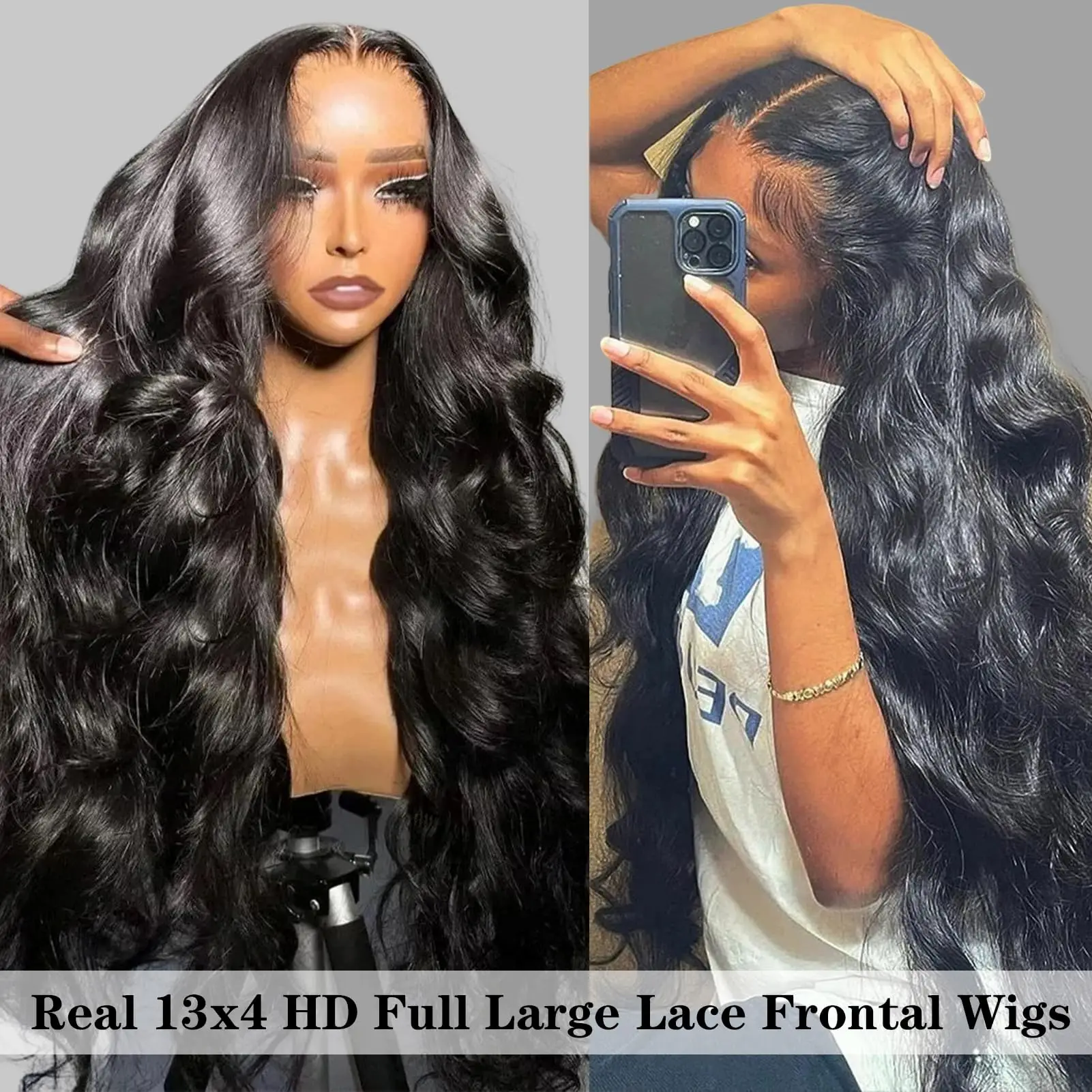 42 بوصة الجسم موجة الدانتيل الجبهة الباروكات شعر الإنسان 250% الكثافة غلويليس البرازيلي شعر بشري لعذراء شعر مستعار للنساء قبل قطعها