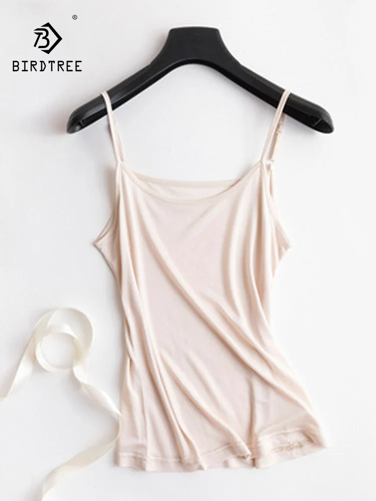 Birdtree Women 23% Silk Blend Camisoles Knit Tanks Suspends Top Shirt Lady Soft Lingerie Underwear Free Wire Summer P37139QC