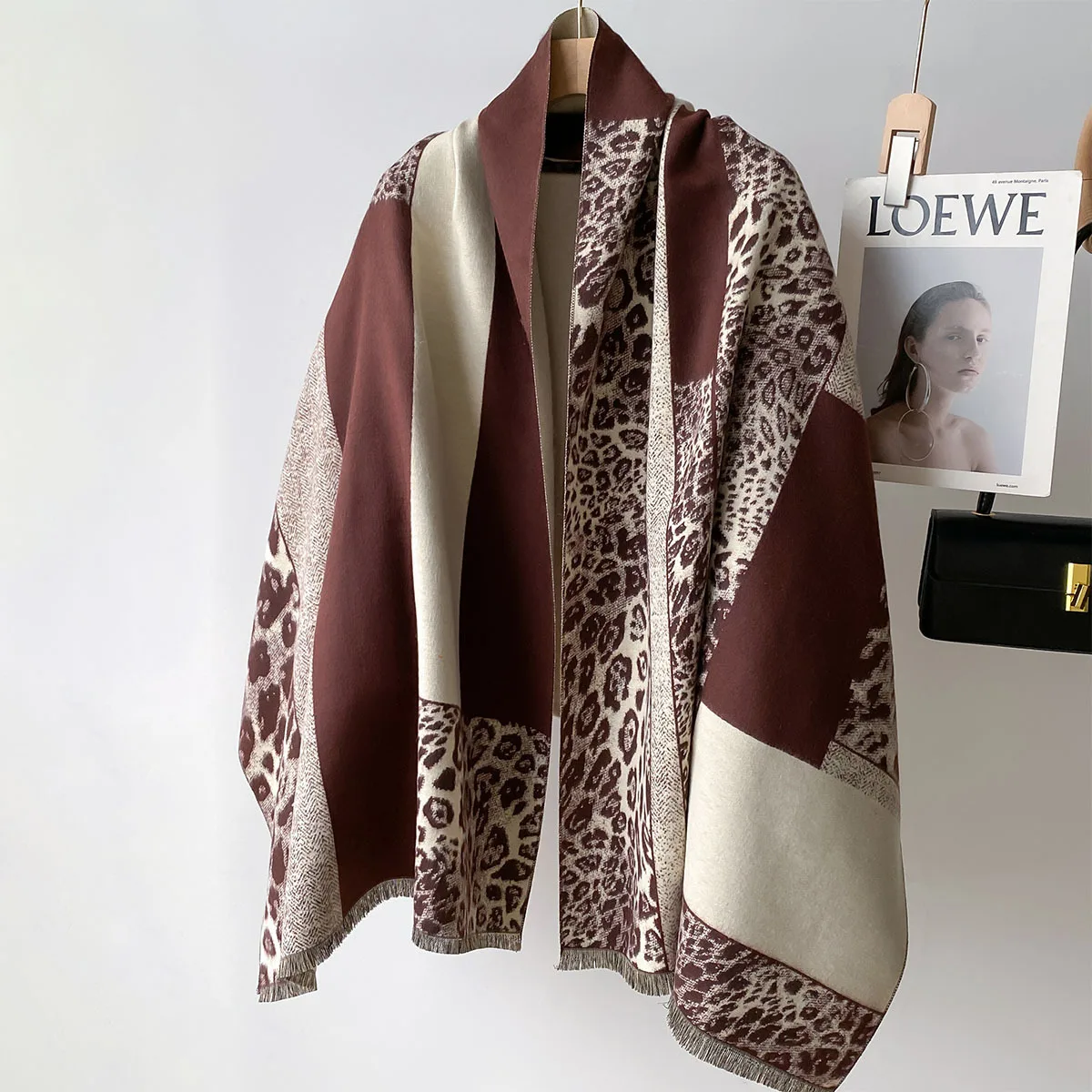 

Зимний шарф с леопардовым принтом, теплая кашемировая шаль, женское толстое мягкое пончо Chuncky Bufanda, одеяло с кисточками Echarpe