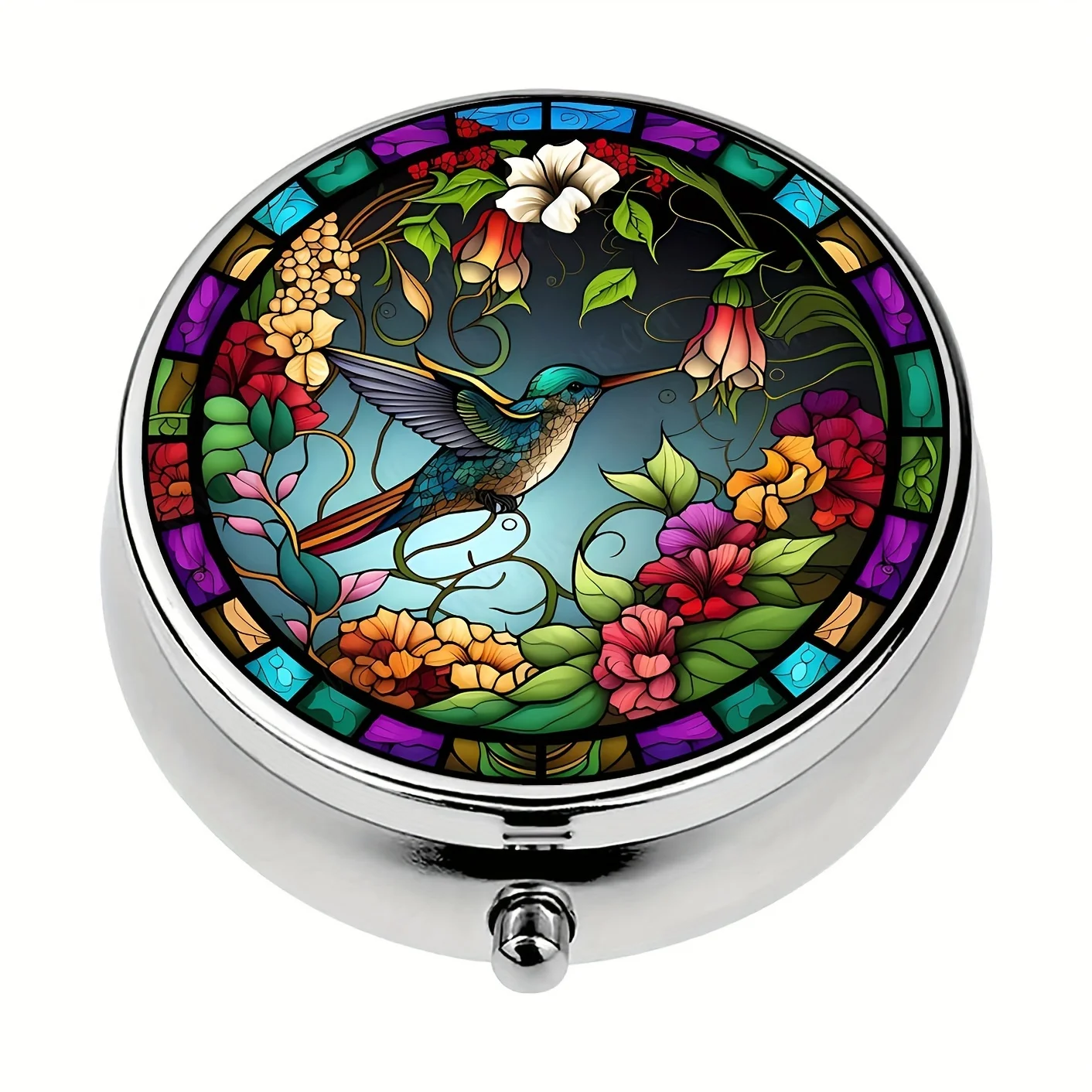 A Fantasy Hummingbird Pill Box,3 Frame Box,Mini Box, Pack for Handbags,Travel Portable Box,Pocket or Handbag