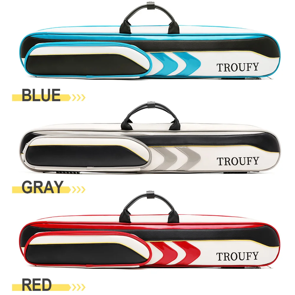 TROUFY Billiard Cue Case 3Butts 4Shafts Soft Pool Cue Case Billiard Accessories Black Red Blue Colors 1/2 Split Pool Cue Case