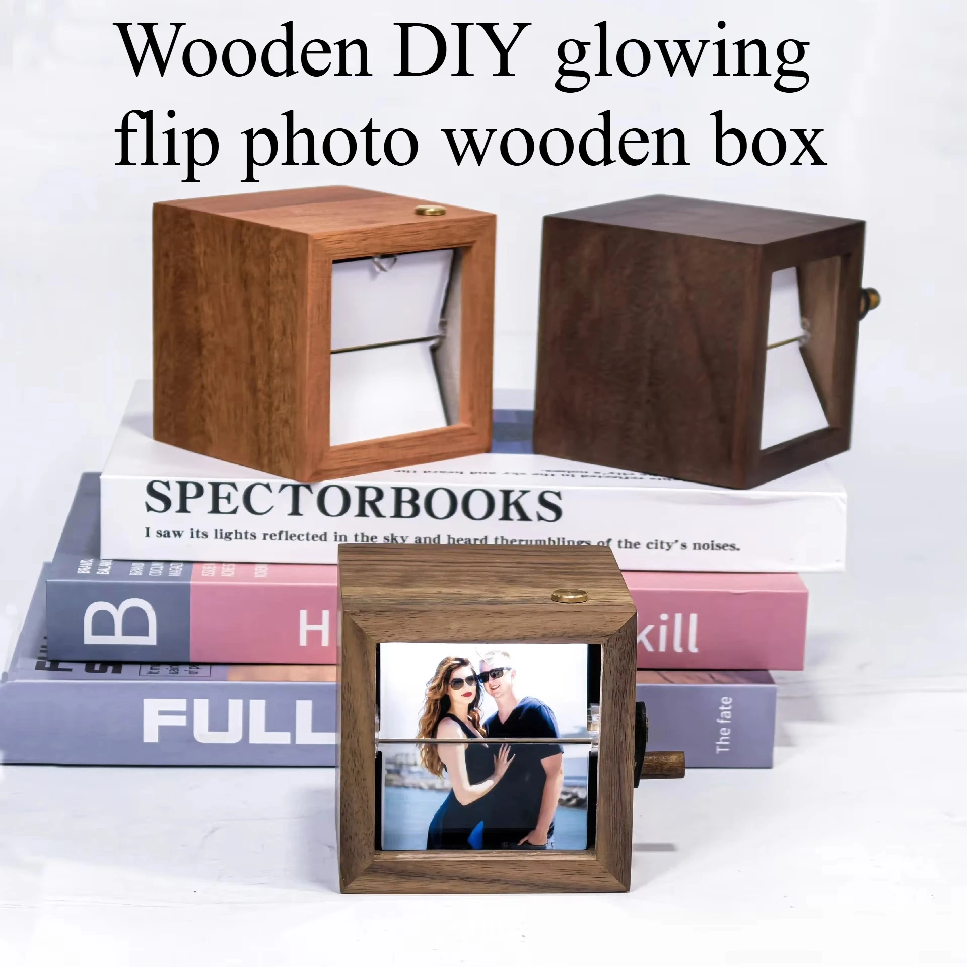 Creative Wood Design Self DIY Luminous Wood Hand Cranked Animation Flipping Book Album Photo Machine Wooden Box Ornament Gift