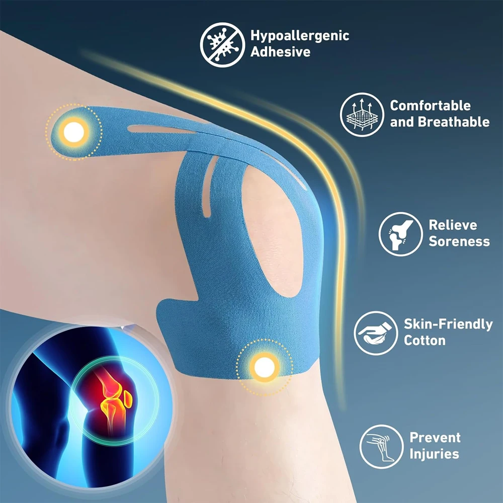 10 قطع من شريط علم الحركة للركبتين، شريط علم الأمراض مسبق القطع - قطن مقاوم للماء ومسامي، شريط رياضي مرن لعلم الحركة #3