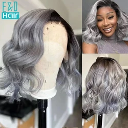 1B/Grey Short Bob Lace Front Wig Human Hair Wigs For Women Ombre Colored Brazilian Wavy Transparent Lace T Part Wig Pre Plucked