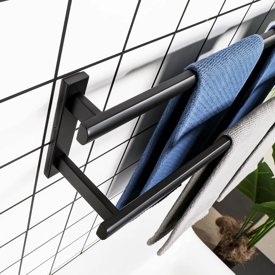 شريط منشفة مزدوج للحمام 31.5 بوصة ماتي الأسود منشفة استحمام رف منشفة حامل الحائط SUS304 الفولاذ المقاوم للصدأ #6